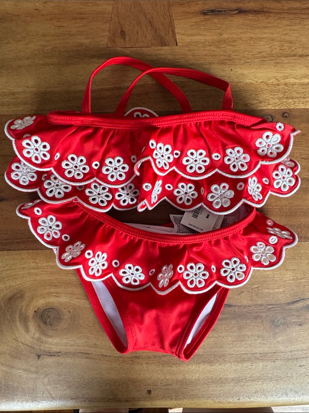 Janie and Jack Red Ruffle Floral Embroidered Girls Bikini